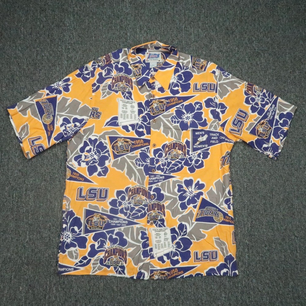 LSU Tigers Shirt Mens Large Gold Purple Floral Reyn Spooner National Champions